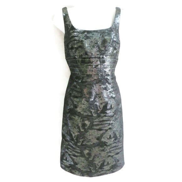 Carmen Marc Valvo Cocktail Dress Wool Metallic Lined 8